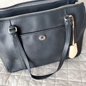 Coach Black Leather Tote with Silver Hardware